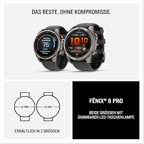 Garmin fēnix® 8 Pro AMOLED - Montre connectée GPS Multisports avec Technologie inReach intégrée - Sapphire, Titane, Titanium avec Bracelet Graphite - Boîtier 47mm - 8