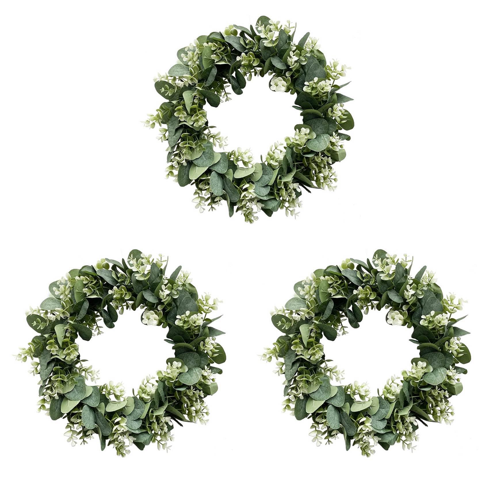 Vjsujehgy 3X Eucalyptus Wreath Farmhouse Decor, Green Wreath Front Door Farmhouse Artificial Wreath Spring Summer Greenery Wreath