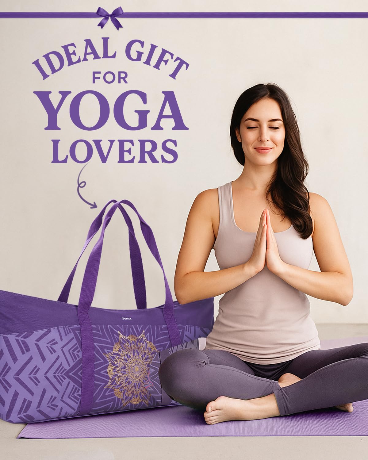Gonex Borsa Yoga Donna in Tela Extra Large, Borsa da Palestra con Tasca Impermeabile e Cerniera in Metallo, Porta Tappetino e Mattoncini, per Yoga, Pilates, Viaggi