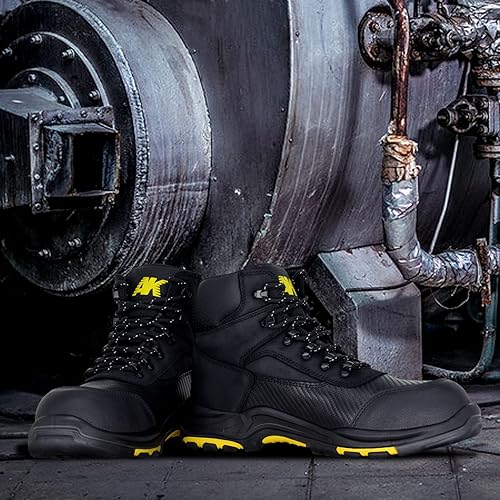 Miniatura 8 de Botas de trabajo con punta de acero para hombre, antideslizantes, de cuero resistente, botas de construcción de seguridad EH, resistentes a