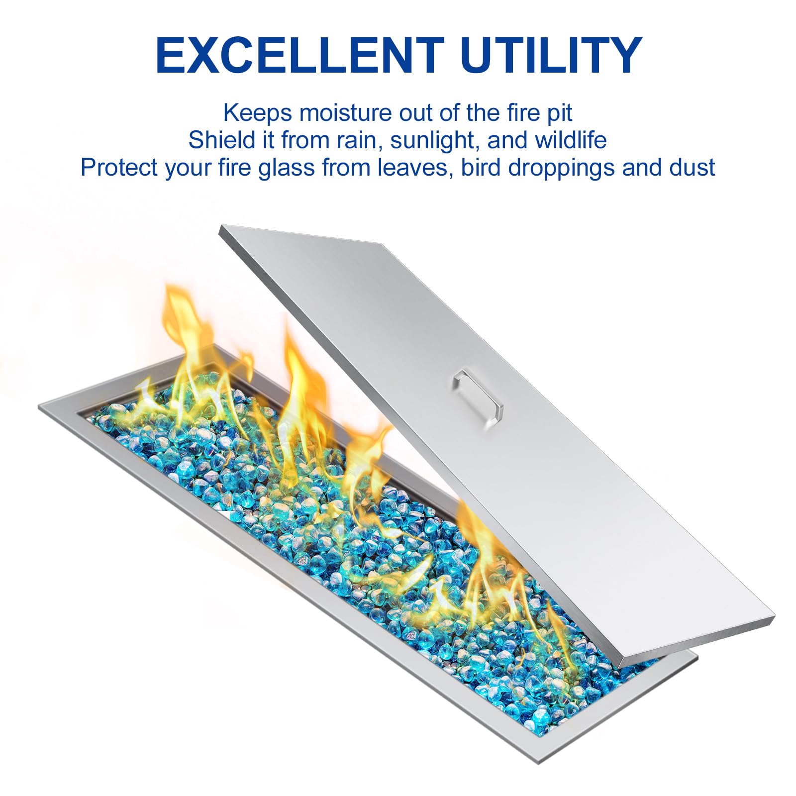 Stainless Steel Fire Pit Cover - 21" X 21" Square, 1.5mm Thick, For Drop-In Fire Pit Pans