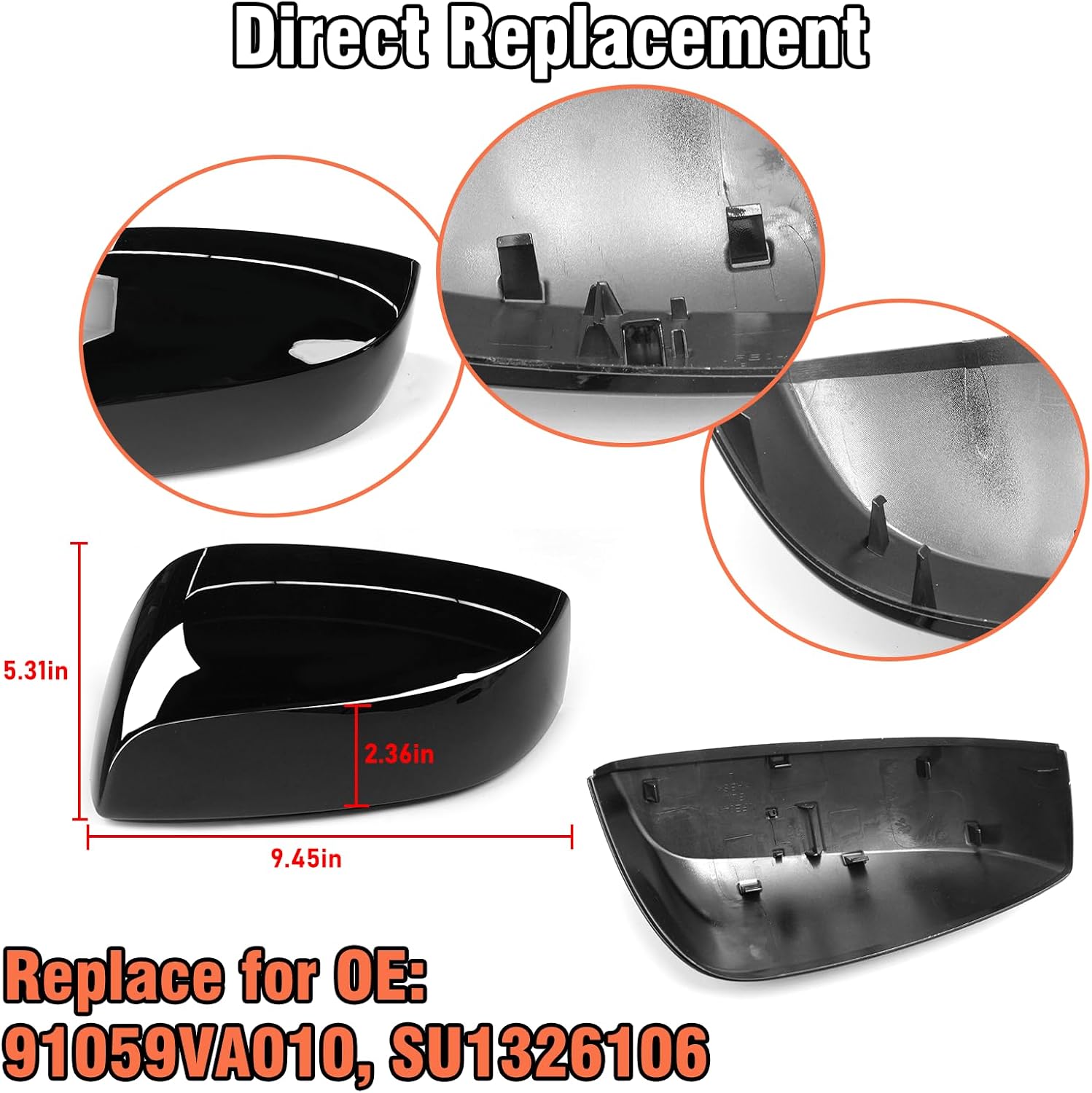 Yumzeco 1PC Compatible with Subaru Mirror Cover WRX/Impreza/Crosstrek/Legacy/Outback, Driver Side Subaru Mirror Cap W/O Light Clip-on Replacement Replace for 91059VA010 SU1326106(Left,Glossy Black)