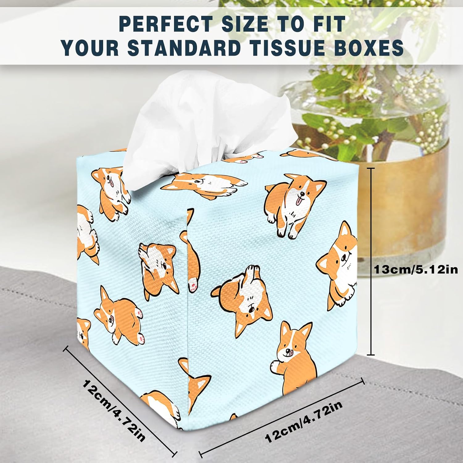 Tissue Box Cover Square Decorative Tissue Box Holder Cute Funny Cube Tissue Case Cover-Corgi Tissue Box Cover image 3