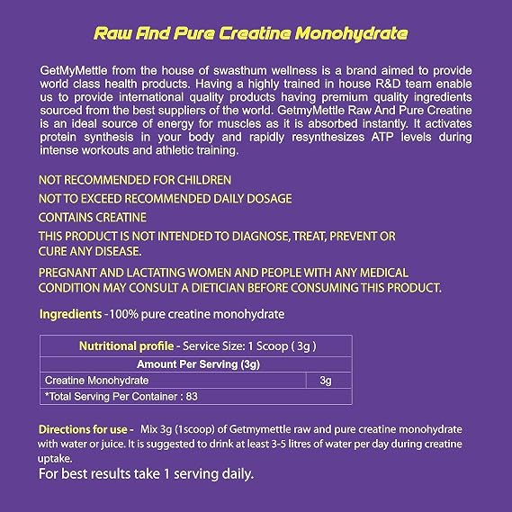 Generic Raw and Pure Creatine Monohydrate | Monohydrate | 250 g | 83 Servings | (Unflavored)