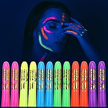 12 PCS Glow Face &amp; Body Paint, Glow in the Blacklight Makeup Neon Face Paint for Halloween Birthday Party