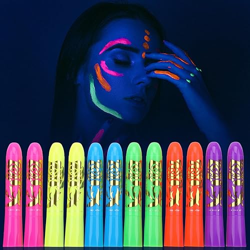 12 PCS Glow Face & Body Paint, Glow in the