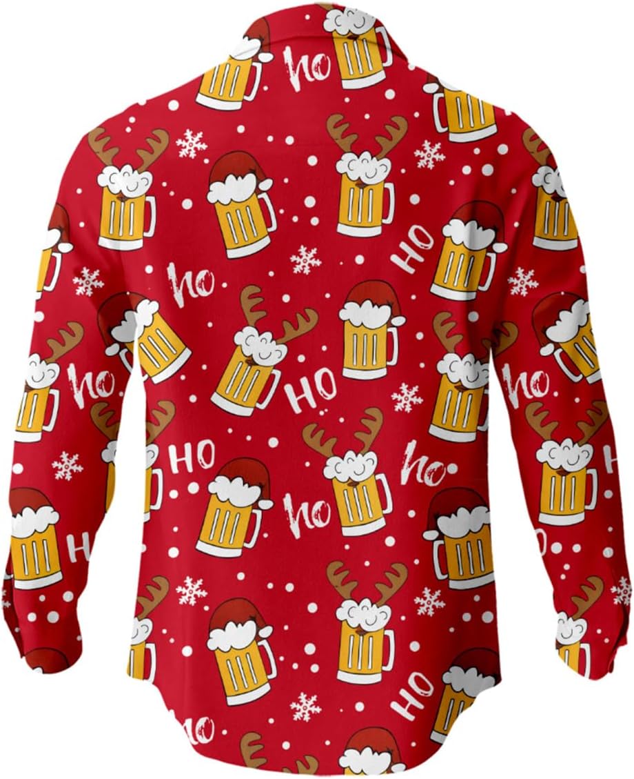 Mens Hawaiian Shirt Funny Halloween Thanksgiving Christmas Holiday Button Down Long Sleeve Shirts - Image 4