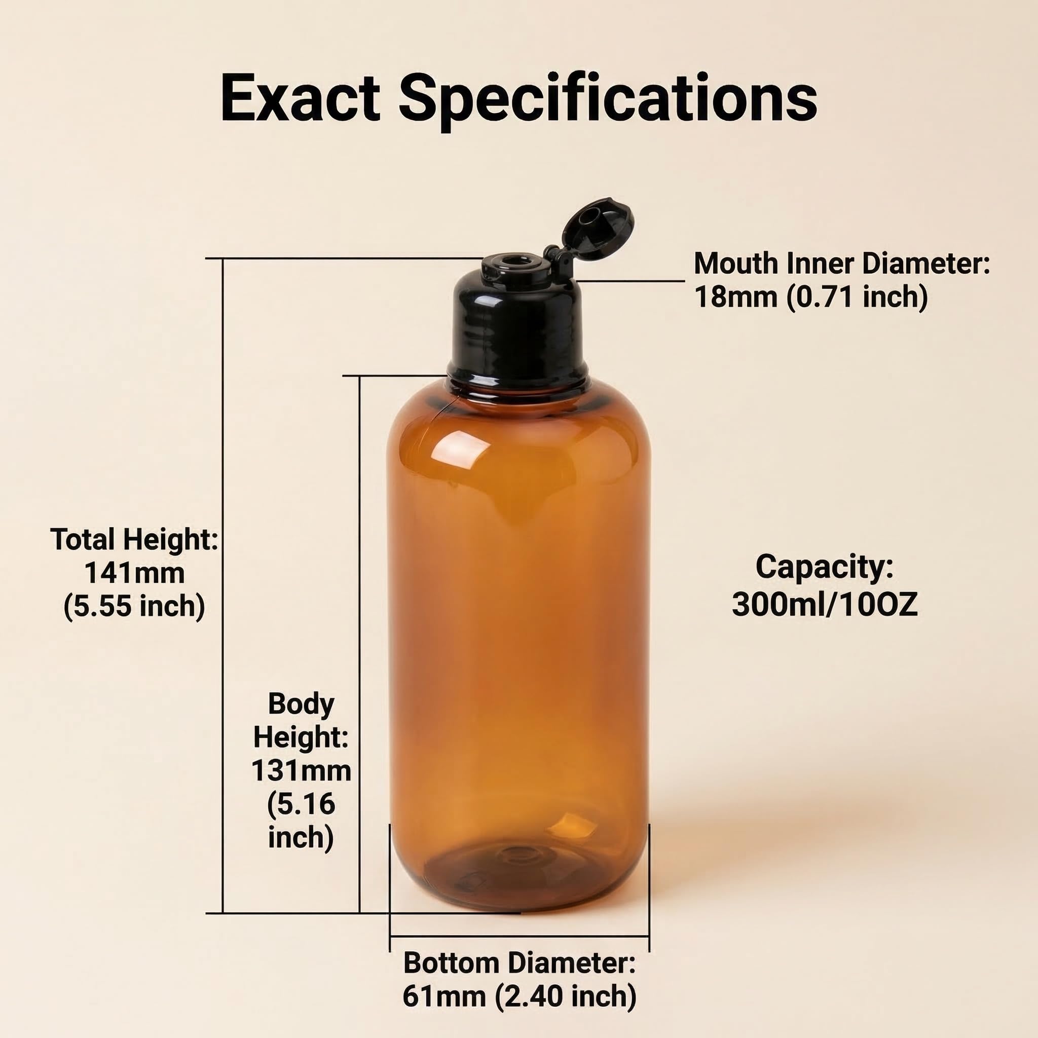 VASANA 200 ml di ricarica vuota in plastica da spremere con tappo nero per trucco, oli essenziali, shampoo, gel doccia liquido per il corpo e sapone fai da te, confezione da 2 (ambra) 300ml Ambra