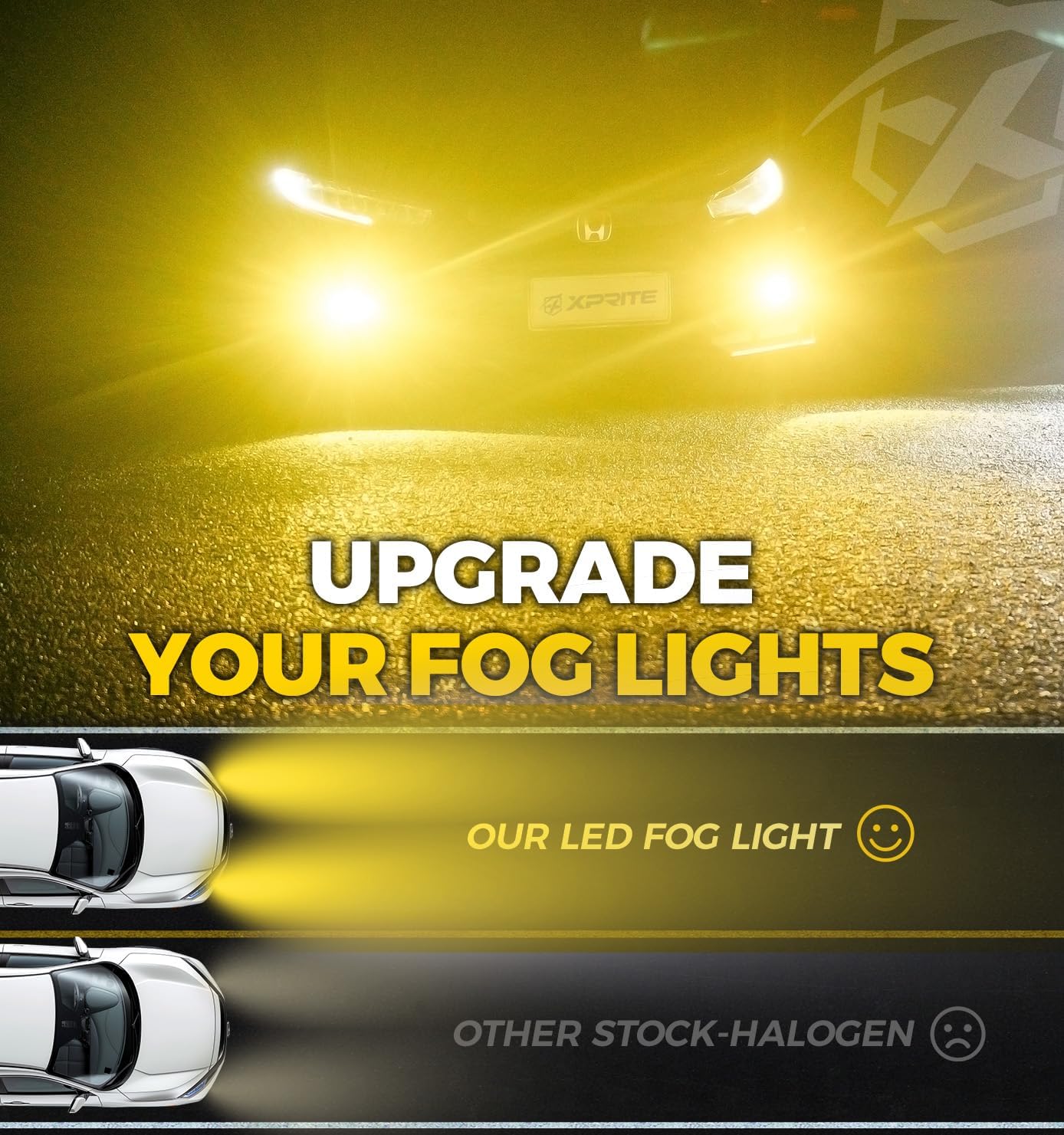 Xprite 500% Bright OEM Style LED Fog Lights w/Yellow Lens Compatible with 2016-2026 Honda Civic (Sedan/Hatchback) Including Sport, EX, Touring, Honda Fit Pilot CRV Accord Odyssey, Acura