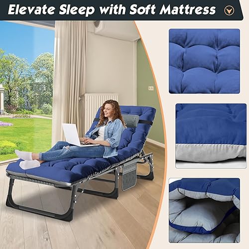 Miniatura 6 de MOPHOTO Tumbona plegable de 5 posiciones, cuna plegable, tumbona de patio resistente para exteriores, junto a la piscina, playa, césped, camping