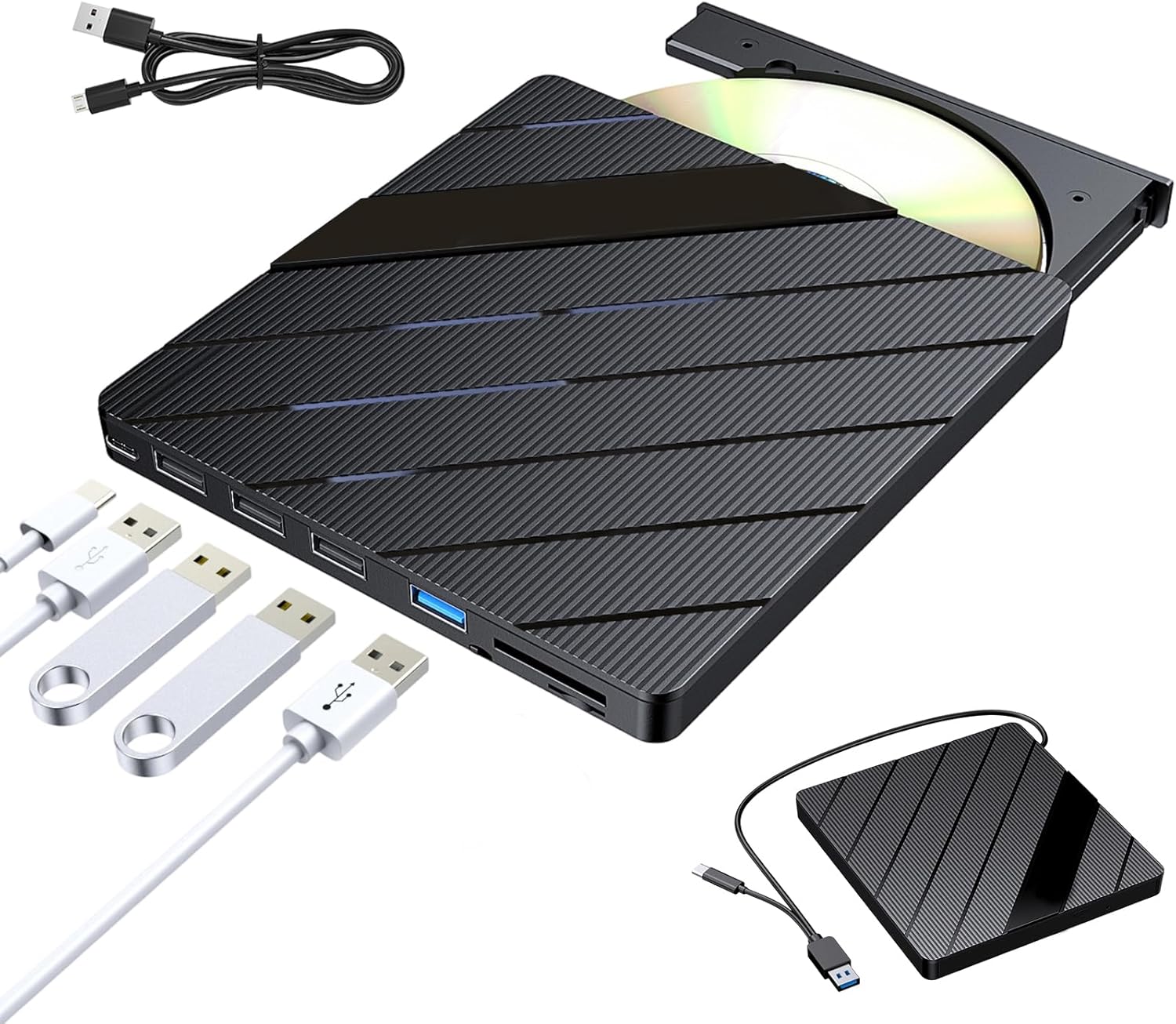 Laptop DVD Player USB C 3.0 Portable Cd Burner, with Sd/Tf Card Slot & 3 USB Ports Compatible with Mac, Windows, Linux (1Set)