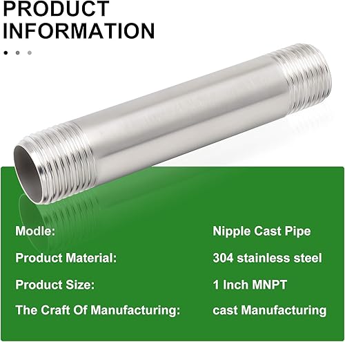Miniatura 212 de TAISHER 2 accesorios de tubería de acero inoxidable, 1/2 "NPT x 1/2" NPT macho roscado, tubo fundido de pezón de 6 pulgadas de longitud 1.969 in
