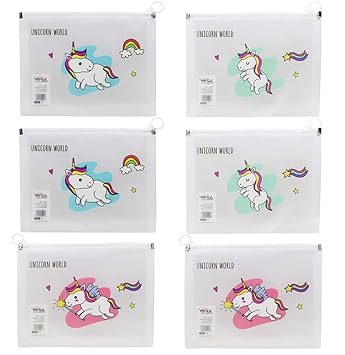 Asera Multipurpose Unicorn Design Stationery Zipper Transparent Pencil Pouch/Case for Kids (Set of 6)