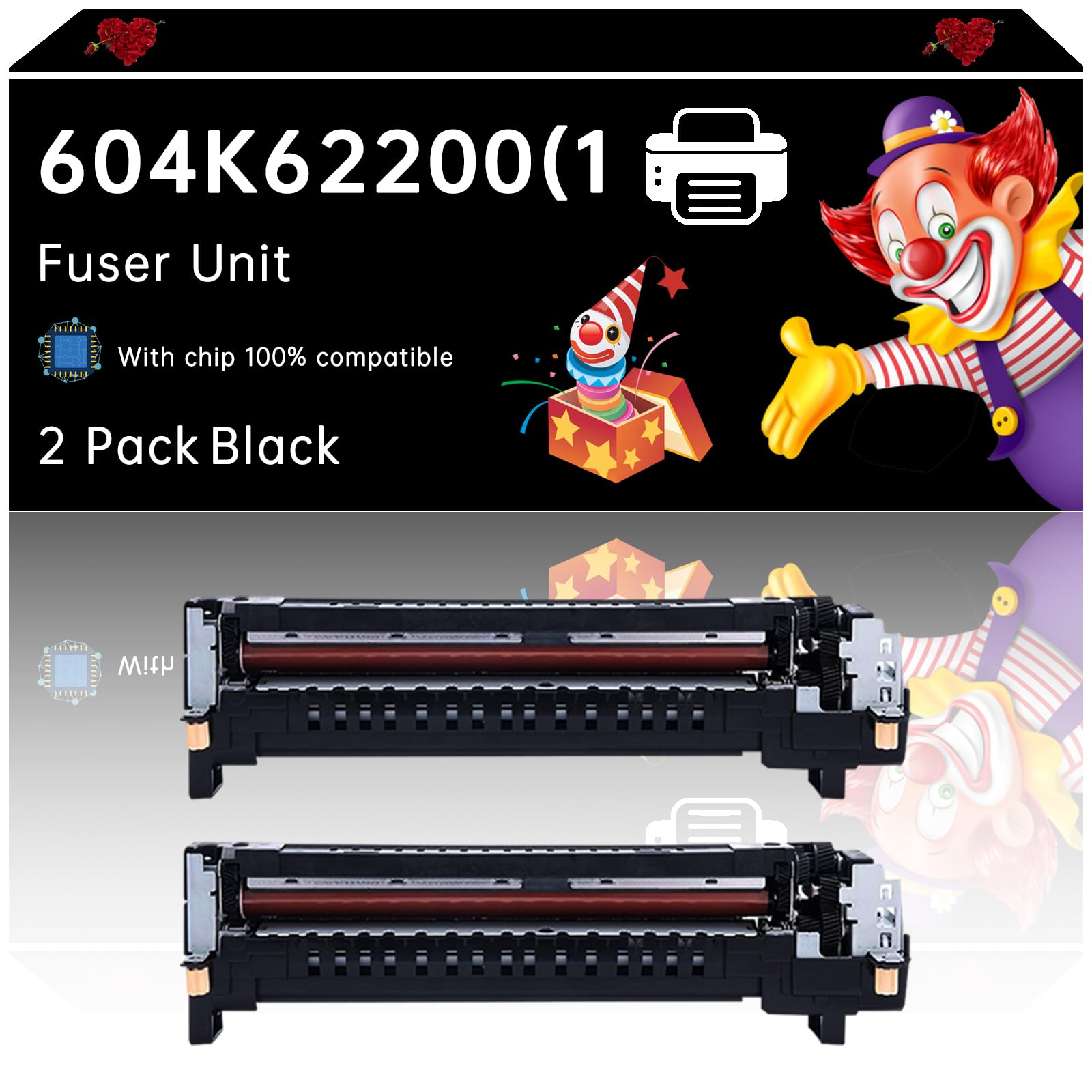604K62200(110V) Fuser Unit Compatible with Xerox WorkCentre 7525 7530 7535 7830 7835 Printers, Enhanced Durability, Ideal for High-Volume Printing (2-Pack Black)