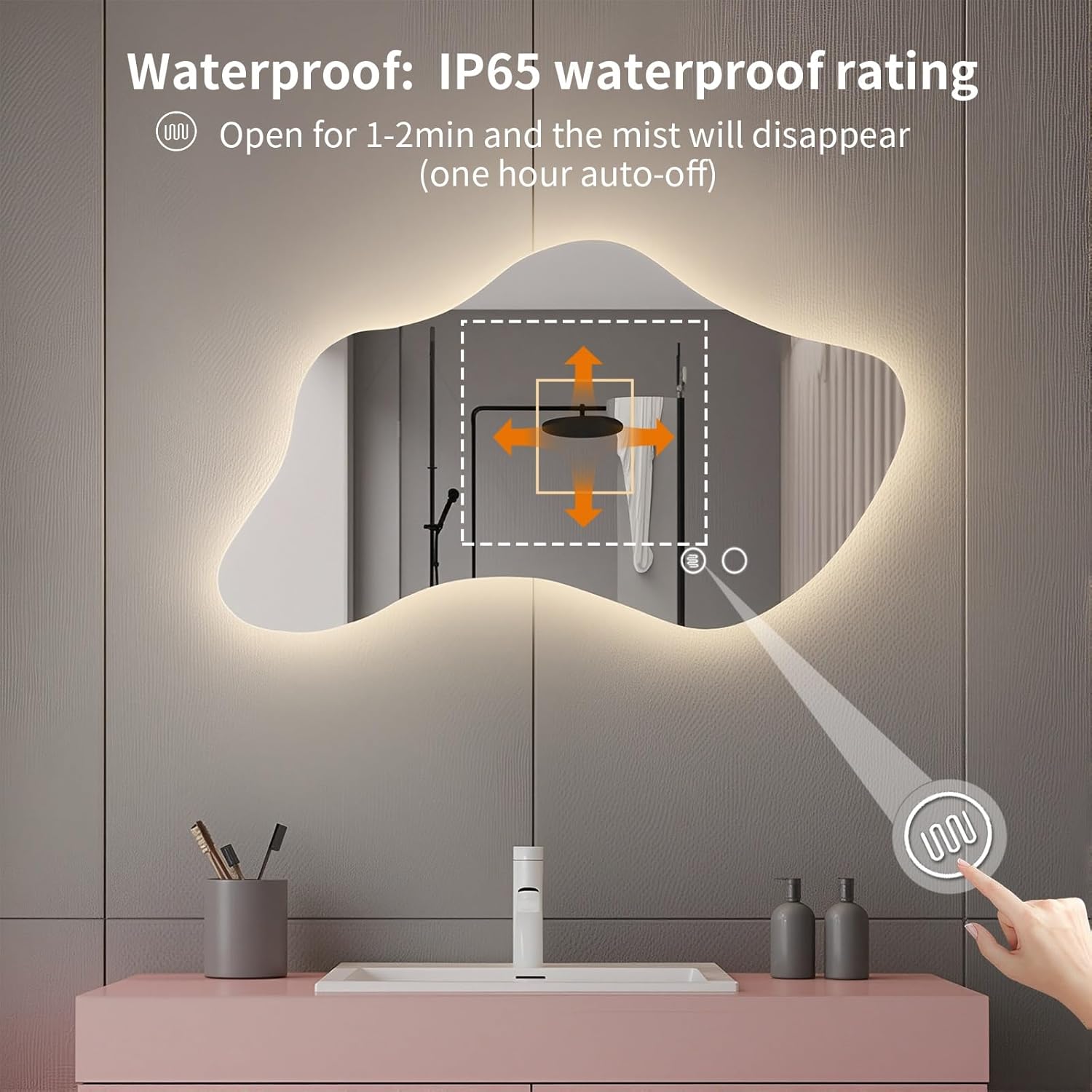 Asymmetrical LED Bathroom Mirror with Lights, Irregular Frameless Lighted Wall Mirror for Living Room Entryway, Large Decorative Makeup Vanity Mirror with Touch Switch(35.8"x20.5")