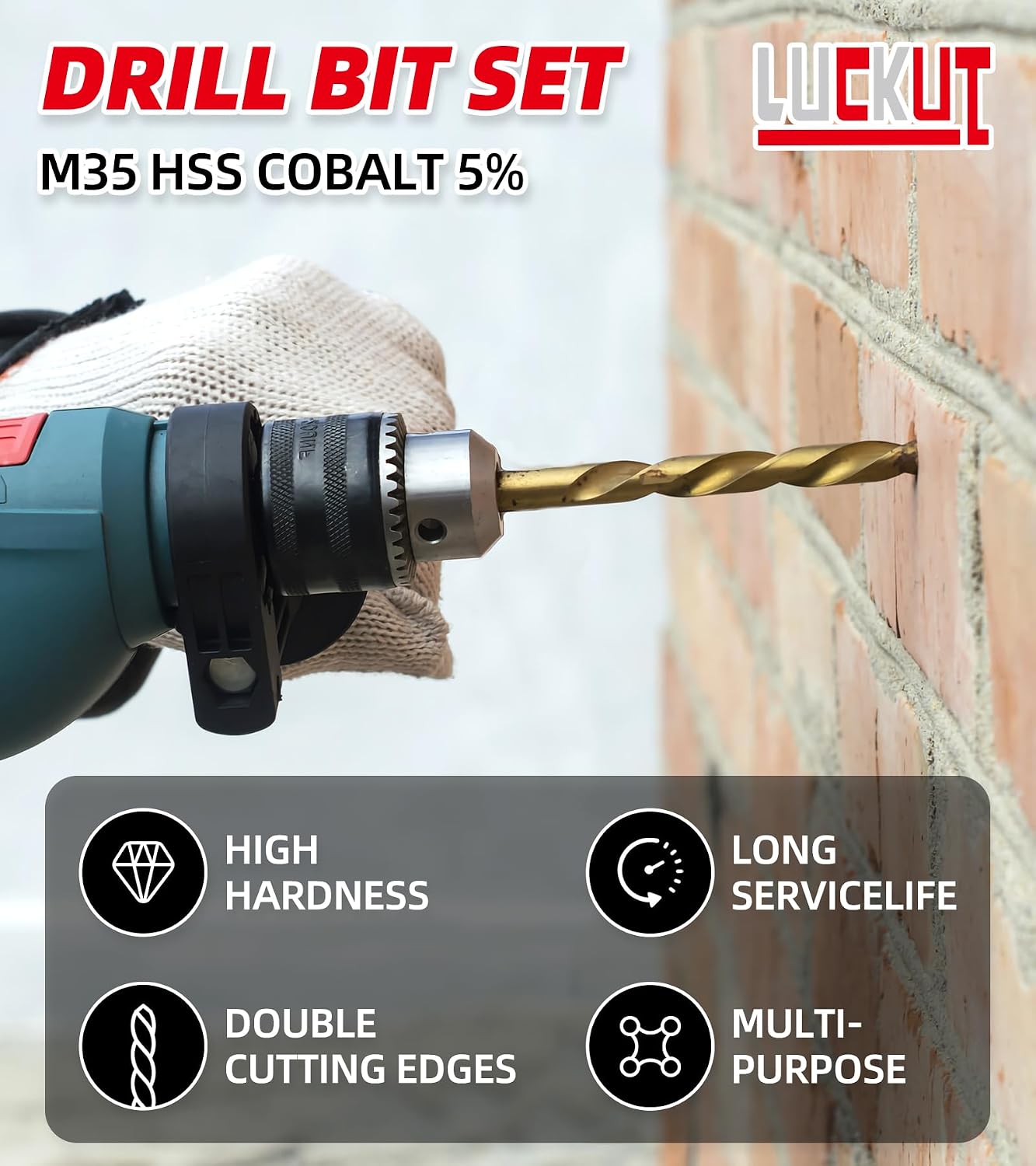Cobalt Drill Bit Set- 13Pcs M35 High Speed Steel, Twist Jobber Length for Metal, Cast Iron and Wood Plastic with Metal Indexed Storage Case, 1/16"-1/4"