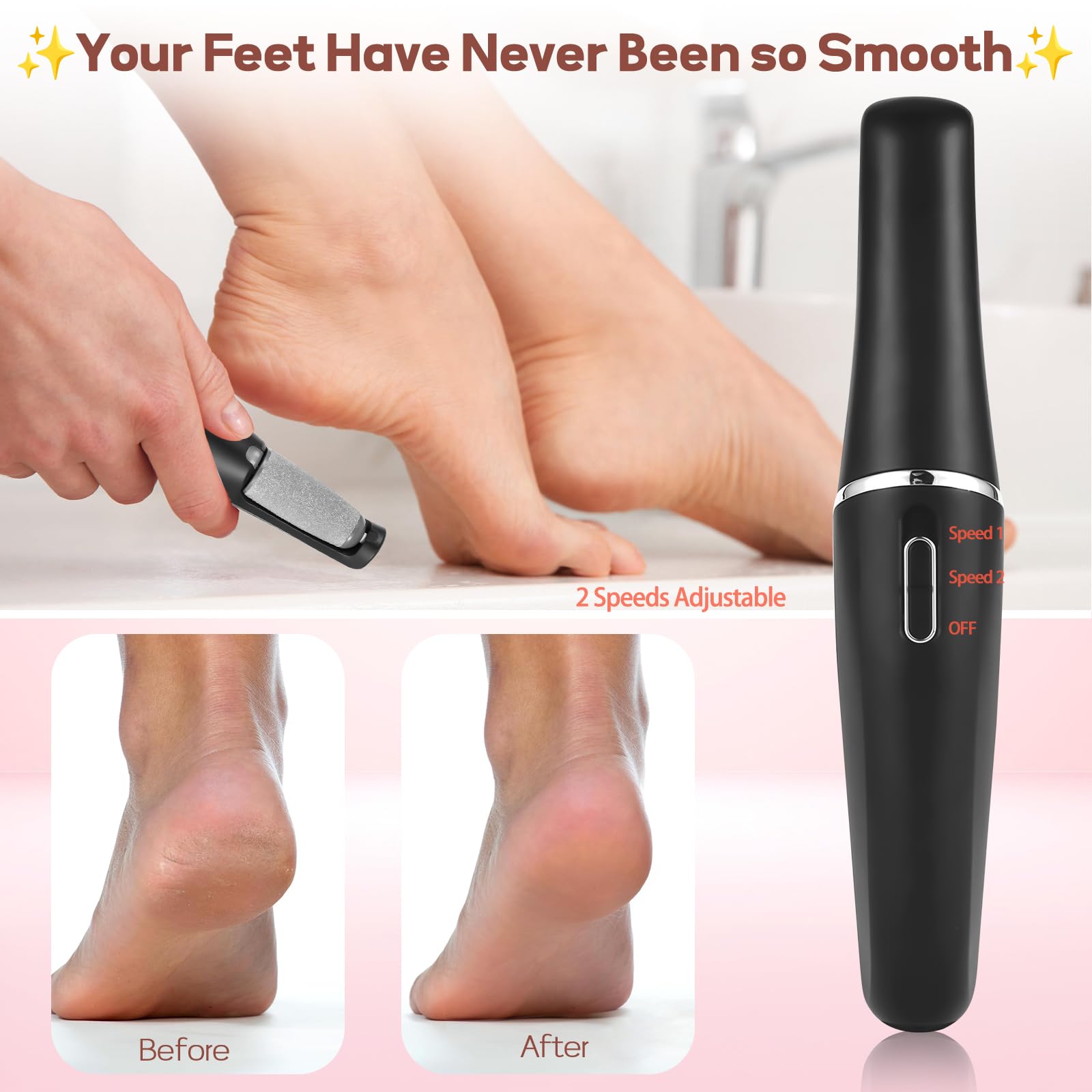 Removedor eléctrico de callos de pies, removedor de callos para pies, kit de herramientas de pedicura portátil recargable, varita de pedicura suave para el cuidado de los pies, elimina la piel seca