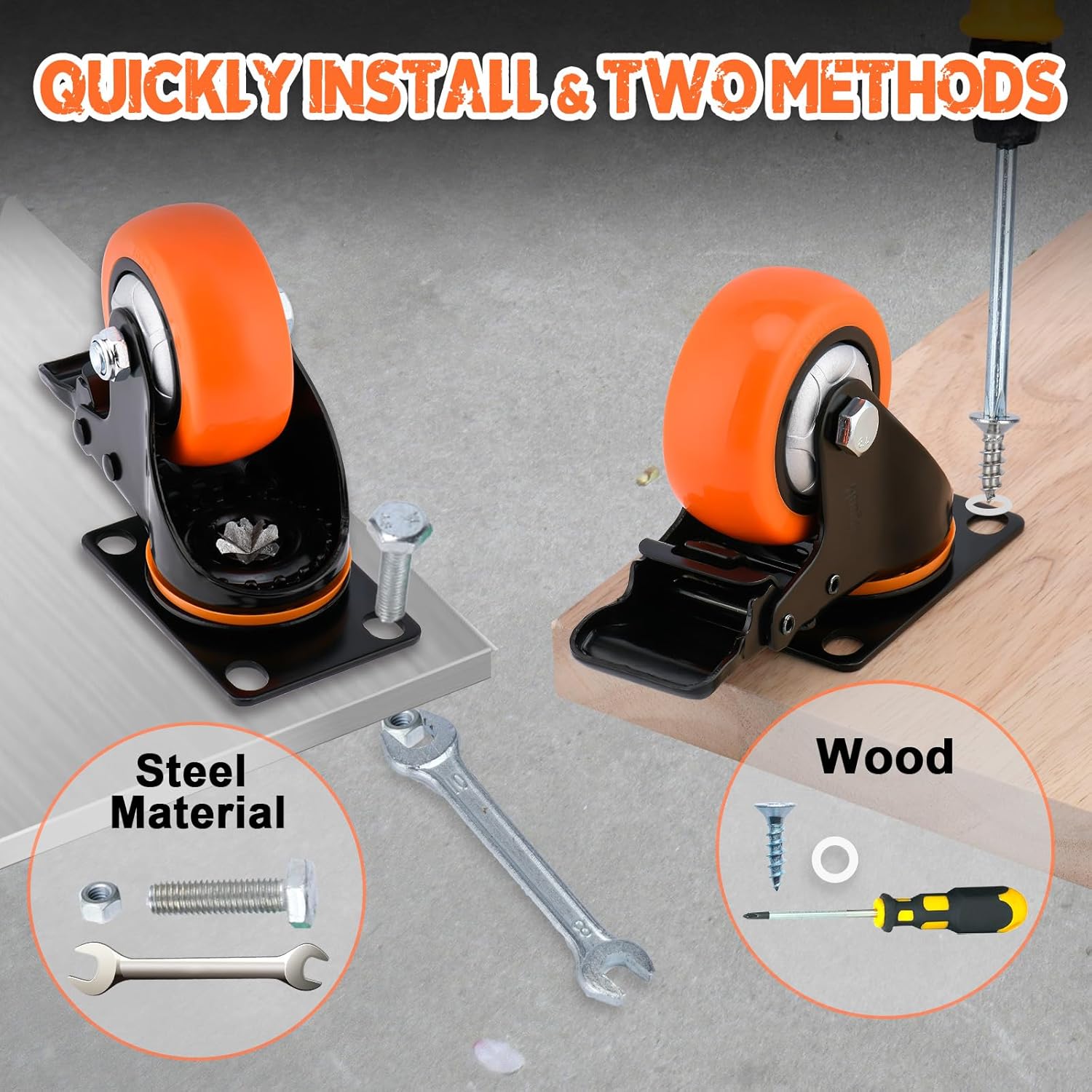 3 Inch Heavy Duty Swivel Caster Wheels with Brake,1500 Lbs Capacity, Locking Industrial Casters for Furniture, Workbench,and Utility Carts- Set of 4(Includes Free Screws)
