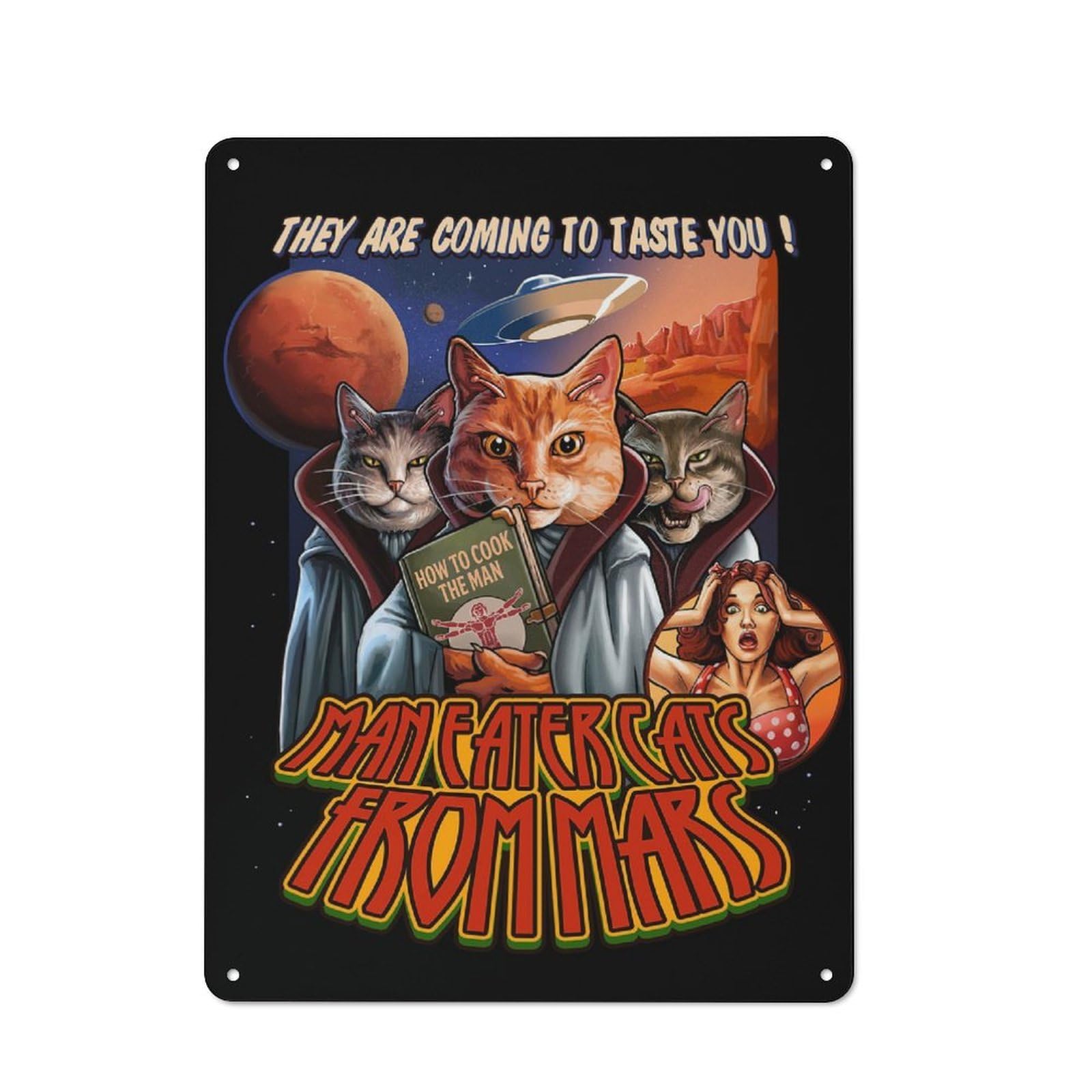 Metal Plaque 40x30cm with Cats From Mars for Pub Or Café, Rustic Decor, for Pub Decor Enthusiasts