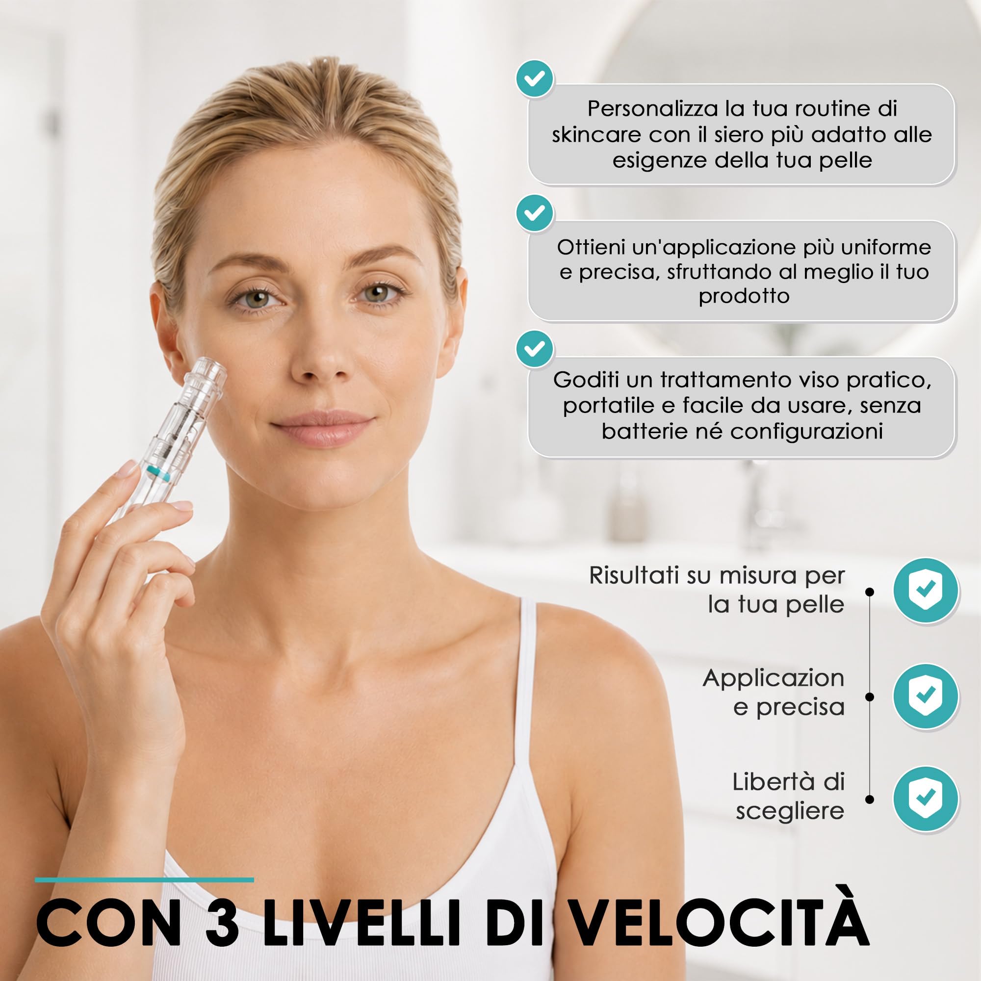 Aqua Stamp 0,5 mm - Alternativa Microneedling al derma roller e al derma stamp - Sistema di infusione di precisione, 19 aghi in titanio