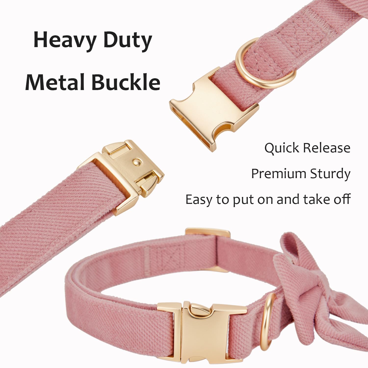 Petiry Bowtie Dog Collar Pink Adjustable Durable Comfy Dogs Collar for Female Girl Medium Dogs Neck 31-49cm,Rose Pink - Image 4
