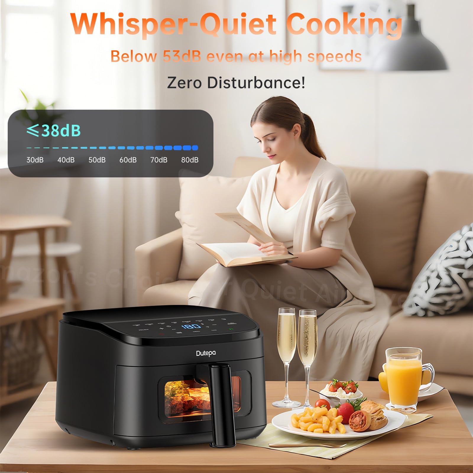 Air Fryer 8-in-1, 4.5Qt Air Fryer, Space-Saving & Compact with DC Motor, Fast & Crispy Cooking, Adjustable Fan Speed, 95% Less Oil for Healthy Family Meals, Dishwasher Safe - Detailed View