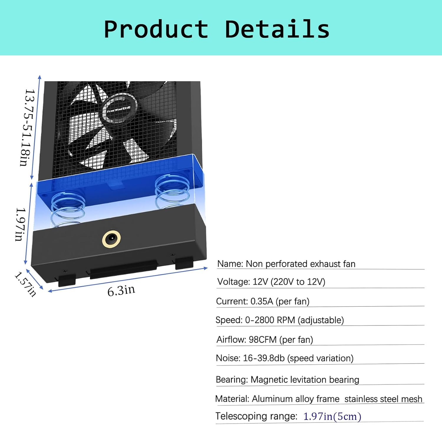 Vertical Window Exhaust Fan for Sliding Windows, Retractable Fan, No Need to Drill Holesembed Ded Installation, Adjustable wind Speed (black, 43.31-45.28)