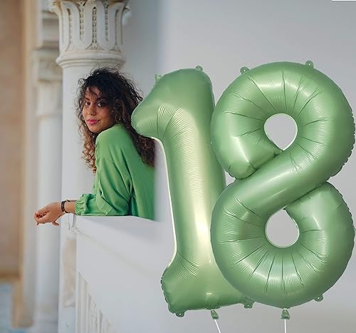 Miniatura 4 de Globos verdes del número 0 de 40 pulgadas, decoración de fiesta verde mate, globo grande de cumpleaños retro verde oliva para decoración de fiesta