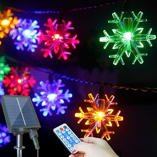 Xingpold Luces solares de Navidad mejoradas, decoraciones de Navidad al aire libre, 50 LED de 34 pies, impermeable, luces solares de copo de nieve