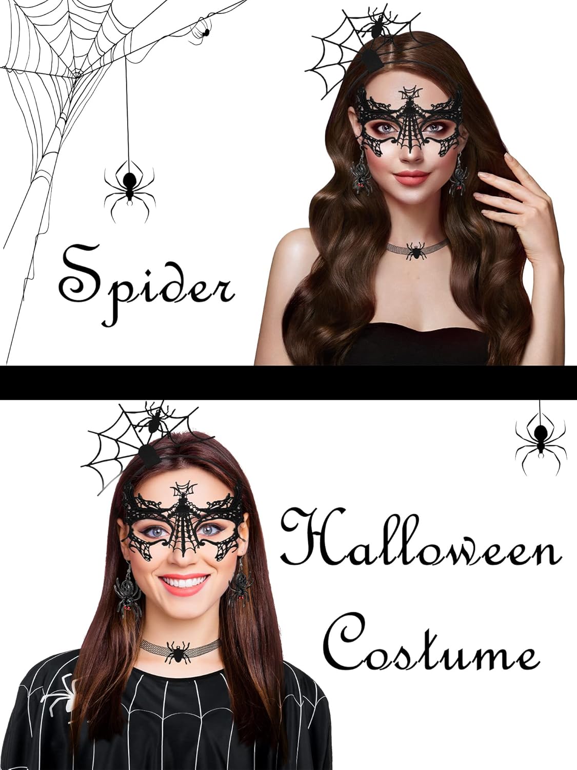 Eurzom Halloween Women Spider Web Costume Accessory Spider Headband Cape Thigh High Long Stockings Lace Mask Choker Necklace - Image 4