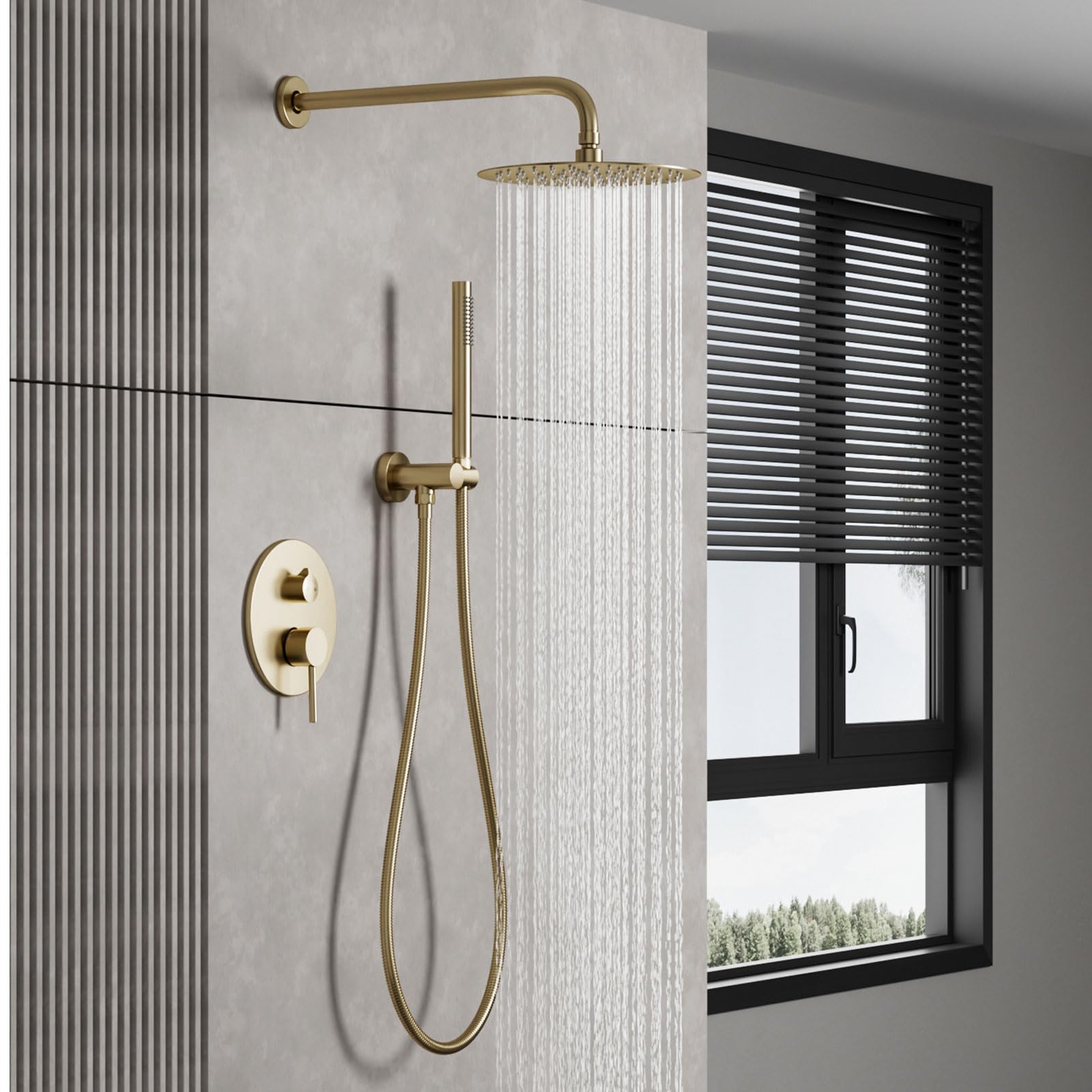 Unterputz Duscharmatur Set Gold Gebürstet 2 Funktionen | Rostfrei Metallarmaturen, Einstellbare Warm und Kaltwassermenge, 25X25cm Runder Regenduschkopf, Facile da Mantenere