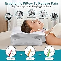 Vista 3 de Cervical Pillow for Neck Pain Relief, Ergonomic Neck Pillow for Sleeping Contour Memory Foam Pillows, Orthopedic Bed Pillow for Side Back Stomach