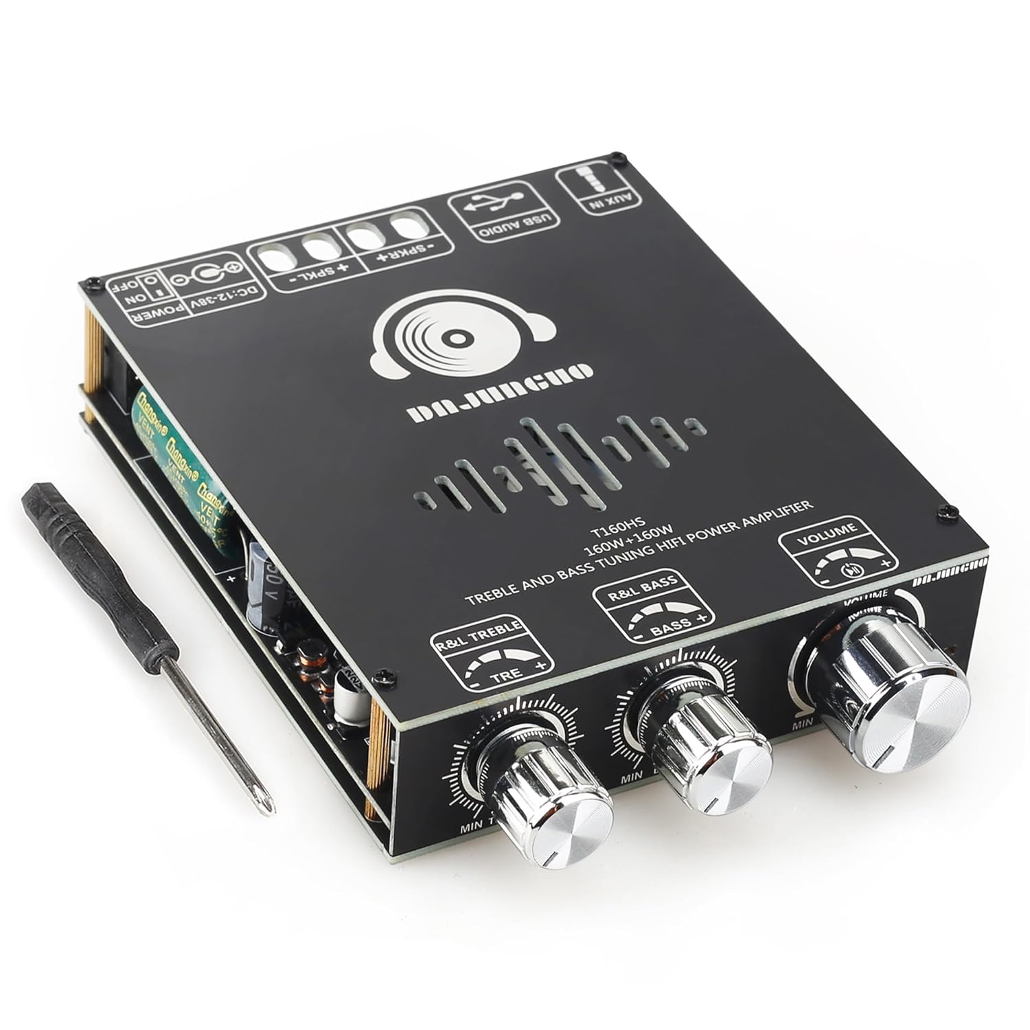 440W Audio Amplifier Board with Treble and Bass Control, TPA3251 Chips, DC 12-36V, Bluetooth 5.2 and AUX Inputs, 2.0 Channel Stereo AMP Board for DIY Wireless Speakers