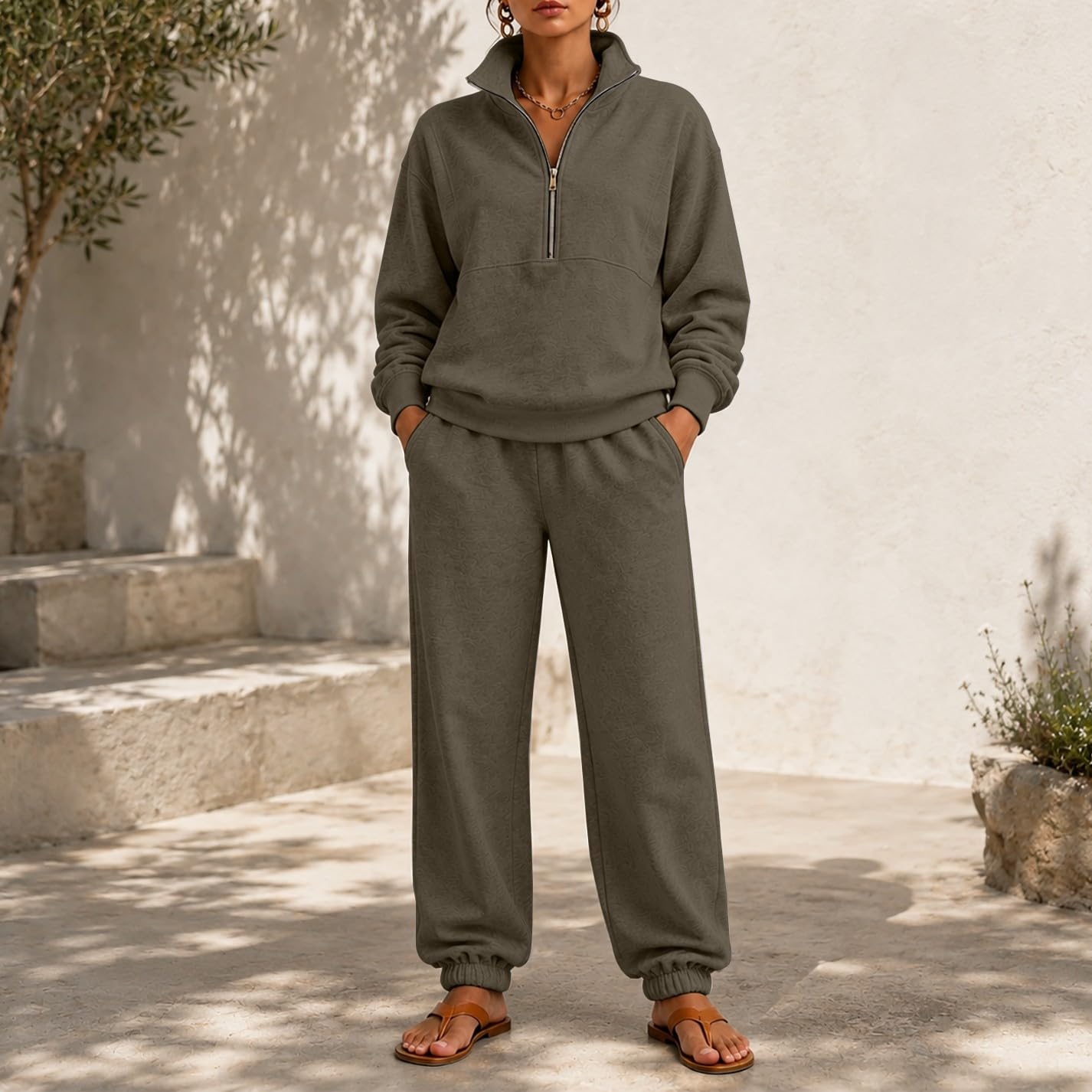Tuta Da Ginnastica Donna 2 Pezzi Completi Da Ginnastica Manica Lunga Scollo a V Tuta Sportiva Completo Palestra Elegante Set Top E Pantaloni a Gamba Larga Tute Per Jogging Yoga Fitness Da Casa Autunno