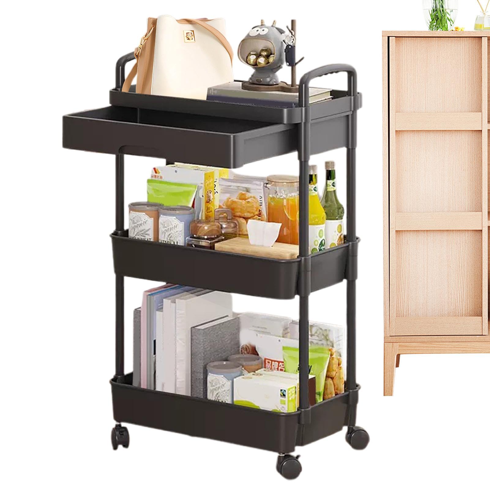 Carrello portaoggetti a 3 ripiani con ruote, carrello organizer per un