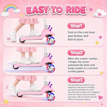 Kids Electric Scooter for Ages 3-8 | 3 Wheel LED Light-Up Wheels, 3 Adjustable Height, Safe & Fun Ride for Toddlers & Children