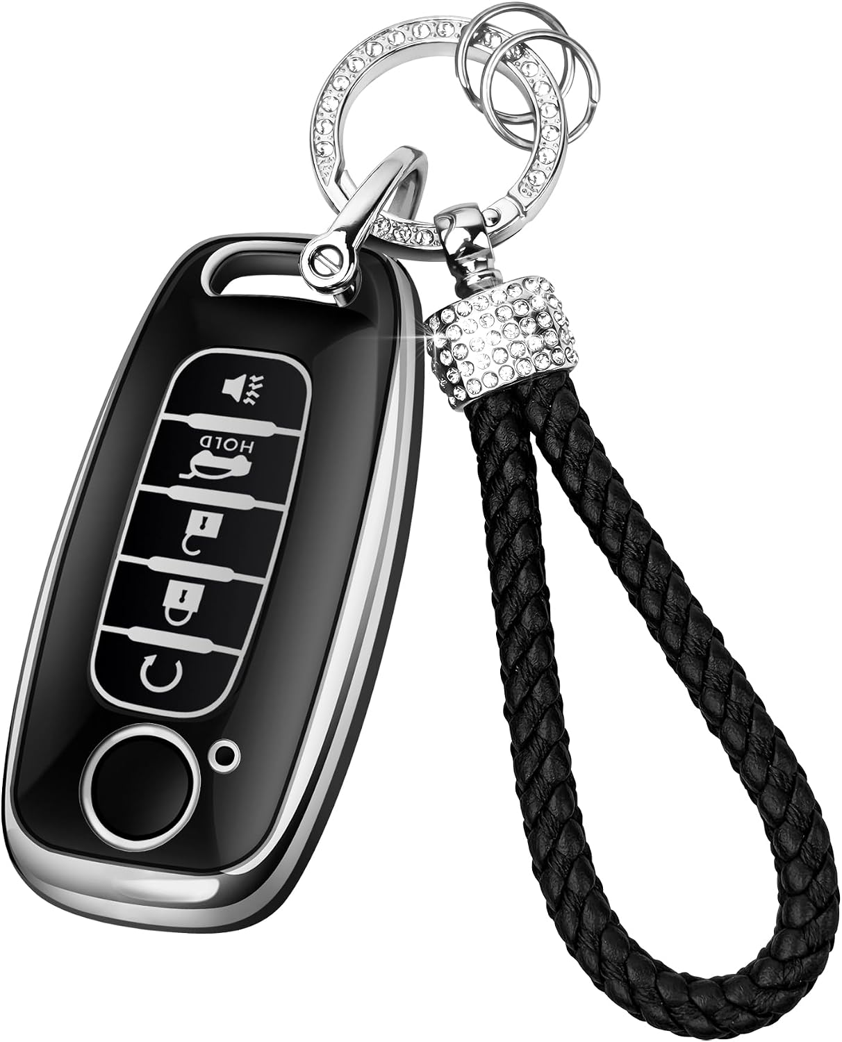 Diamond Rope TPU Key Fob Cover – Full 360° Protection for 2023 2024 2025 2026 Nissan Rogue Pathfinder and 2024 2025 2026 Sentra (Silver-grey, 3 Buttons)