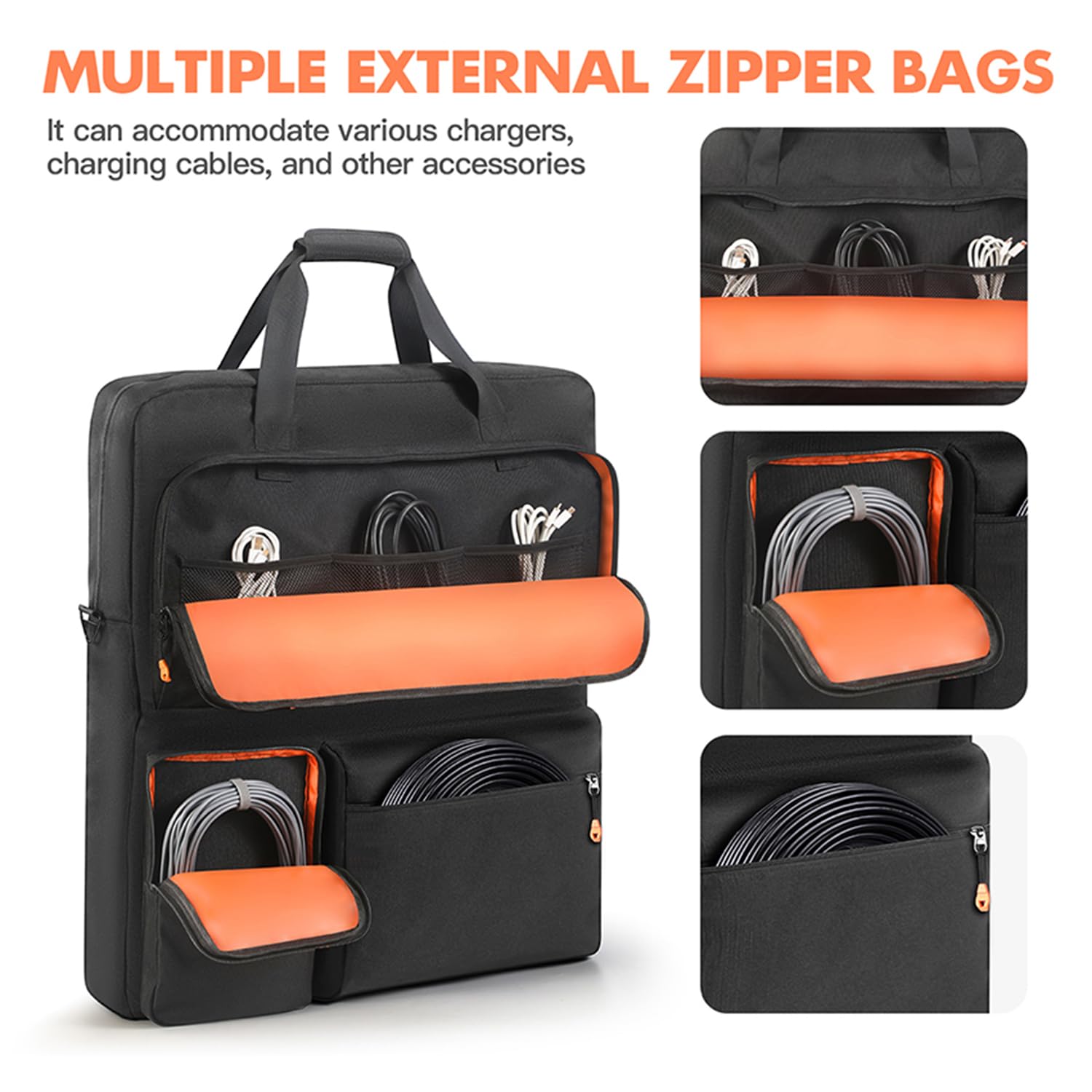 Funda de transporte compatible con Jackery SolarSaga 100 W, 200 W, 200 W, panel solar portátil bifacial, bolsa de almacenamiento de viaje para 2 paneles de batería con bolsillos para cable de