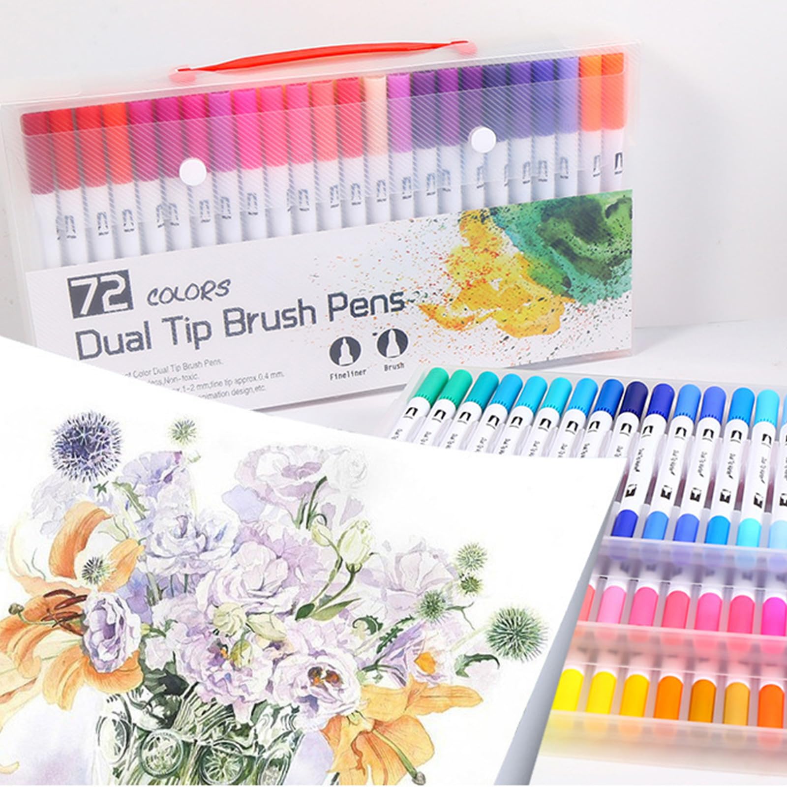 Lot de 36/48/60/72/100 feutres de couleurs pour aquarelle, lettrage à la main, stylo aquarelle à pointe en feutre pour dessin et coloriage
