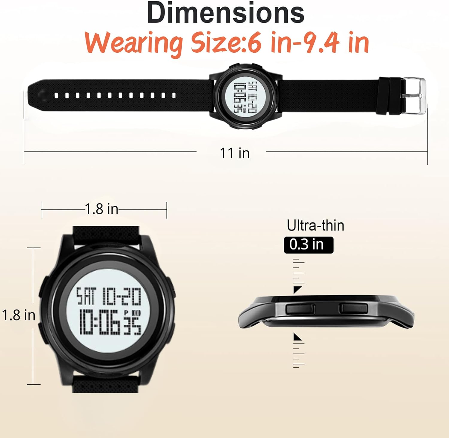 CakCity Ultra-Thin Minimalist Digital Sports Waterproof Watches Men Women with Wide-Angle Display Rubber Strap Wrist Watch for Men in Black - Image 7