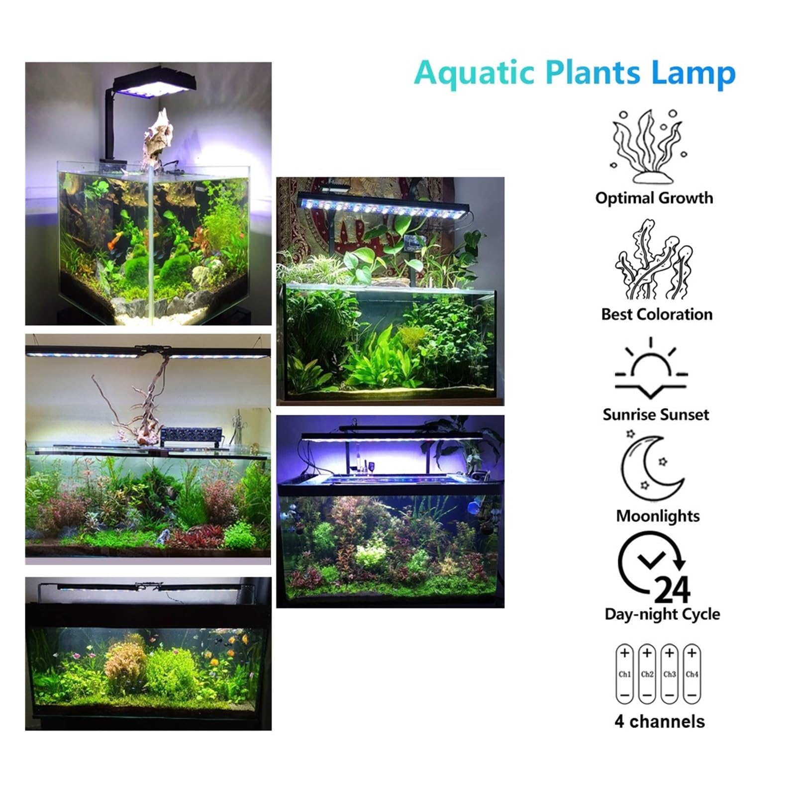 40-180cm lampa akwariowa dla roślin, zegar światła do akwarium, oświetlenie dekoracji świeże akwaria i do akwarium z rybami(For 30-50cm Tank)