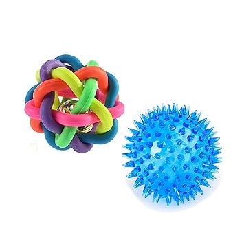Pet Needs Rainbow Ball (Large) with Free Led Squeaky Lighting (Small) Ball for Cat & Puppies-for Fetch I Play I & Fun