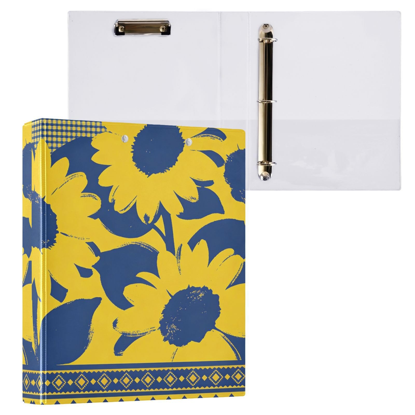 2 raccoglitori ad anelli rotondi per quaderni da 1,5 pollici con portablocco, confezione da 1/2 raccoglitori universitari per studenti, copertina rigida, girasoli, giallo blu