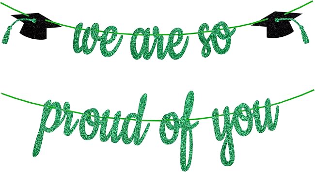 We Are So Proud of You, Class of 2026 Graduation Theme Party Decoration, Green Congrats Grad Banner, Black Glitter Graduation 2026 Black Congratulations Grad Party Decorations