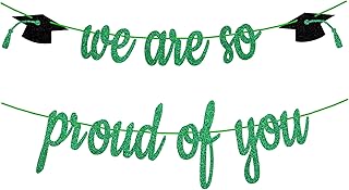 Gexolenu Green We Are So Proud of You, Class of 2024 Graduation Theme Party Decoration Banner, Congrats Grad Banner, Black Glitter Graduation Banner, 2024 Black Congratulations Grad Party Decorations