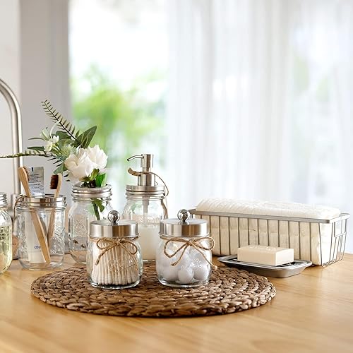 Miniatura 3 de Juego de accesorios de baño Mason Jar (6 piezas)  Dispensador de jabón espumoso, soporte para cepillos de dientes, soporte para Qtip, tarros de