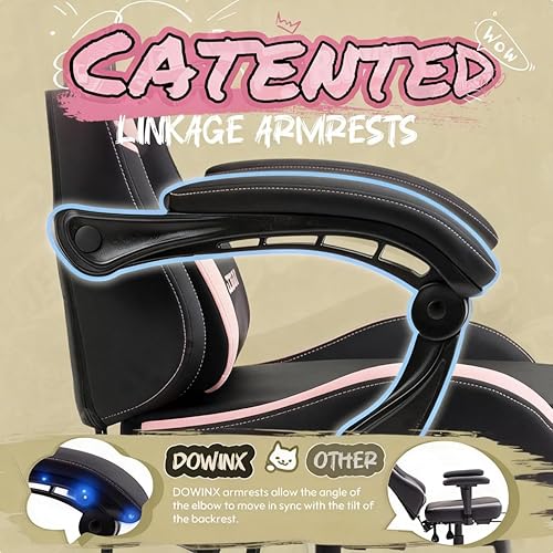 Miniatura 6 de Dowinx Silla de Juego Linda con Orejas de Gato y Soporte Lumbar de Masaje, Silla de Computadora Ergonómica para Niña con Reposapiés y Reposacabezas,