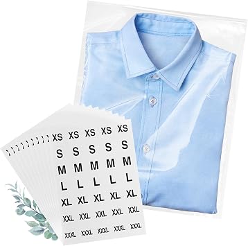 Lechay 100 Count Clear Poly T Shirt Bags, Cellophane Bags, Self Sealing With 10 Pcs Size Stickers 12 * 16