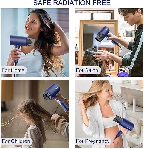 Miniatura 7 de Slopehill - Secador de pelo iónico profesional de 1800 W, bajo ruido y secado rápido, con 2 boquillas concentradoras y 1 difusor, ideal para el