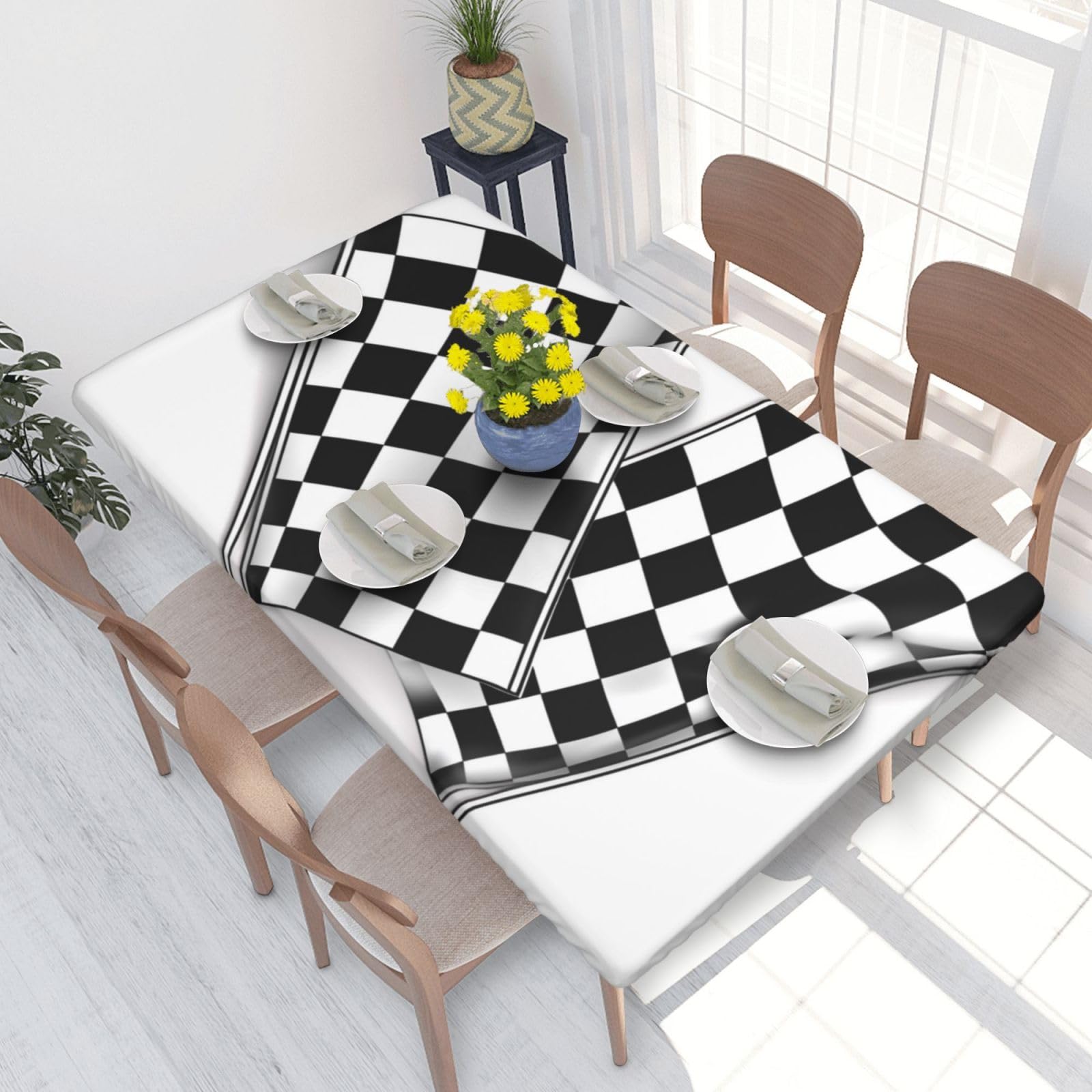 WPKJU Checkered Flags Race Flag Printed Tablecloths 4ft Rectangular Table Covers Washable Polyester Decorative Table Cloth for Dining Table Picnic Wedding